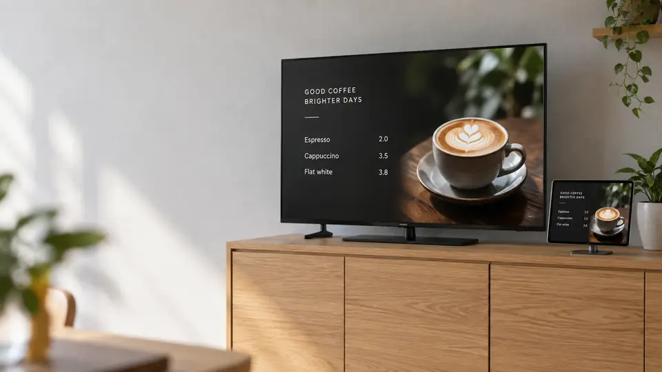 A tablet, a TV and a set-top box showing the same content